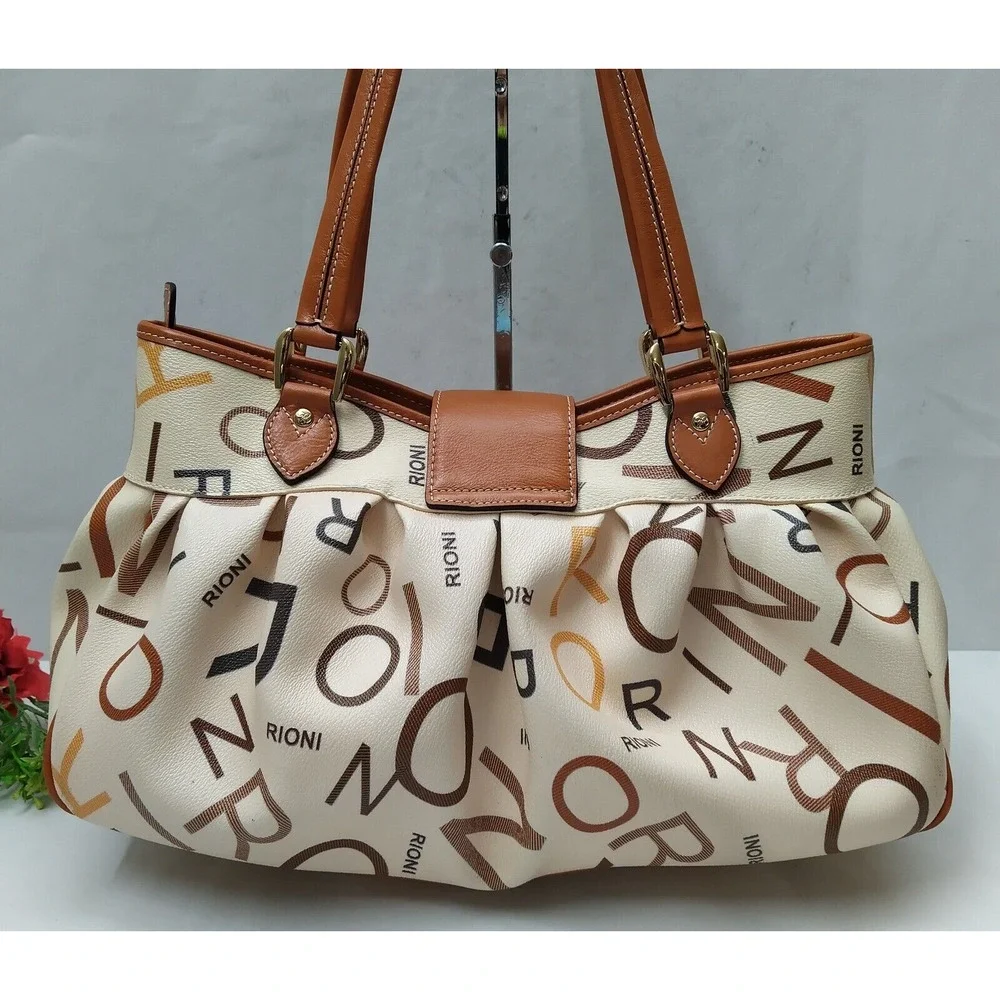 Rioni Kenzie Multicolor Leather Double Handles Turnlock Ruffled Shoulder Satchel